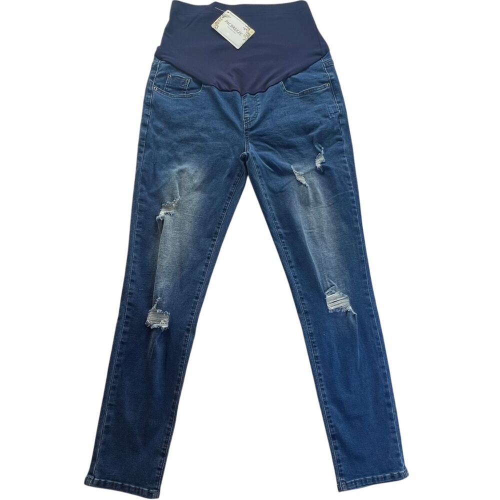 PACBREEZE Maternity Jeans Size L Over Belly Skinny Stretchy Denim Pants NEW